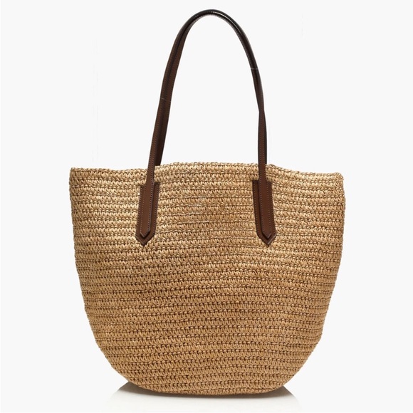 J. Crew Handbags - J Crew Straw Market Tote Woven Shoulder Bag Leather Straps Handles Large